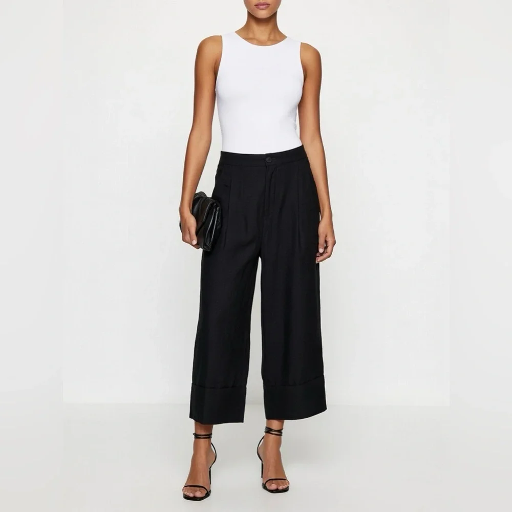 Massimo Dutti Black Wide-Leg Ankel Cropped Pants - Picture 1 of 5